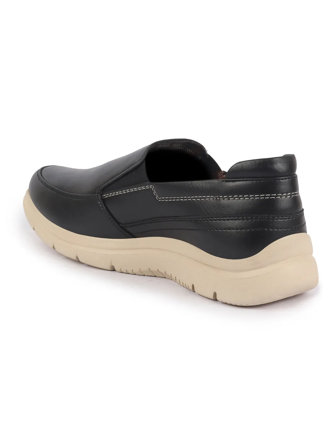 Men Black Genuine Leather Feather Lightweight EVA Sole Formal Office Comfort Broad Feet Slip On Shoes