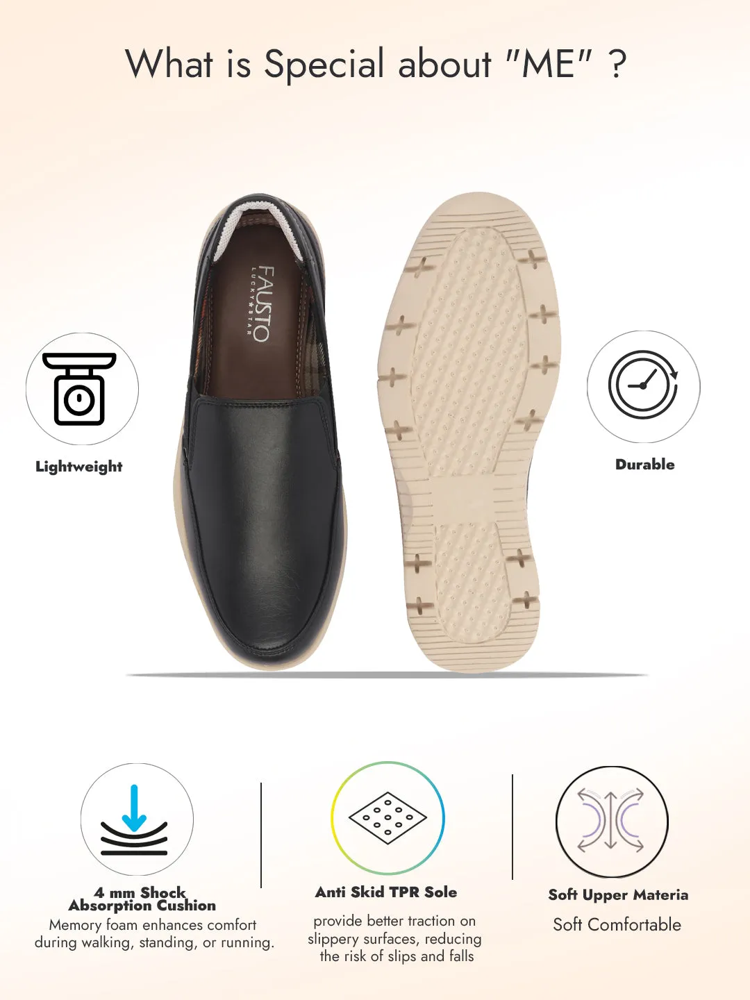 Men Black Genuine Leather Feather Lightweight EVA Sole Formal Office Comfort Broad Feet Slip On Shoes
