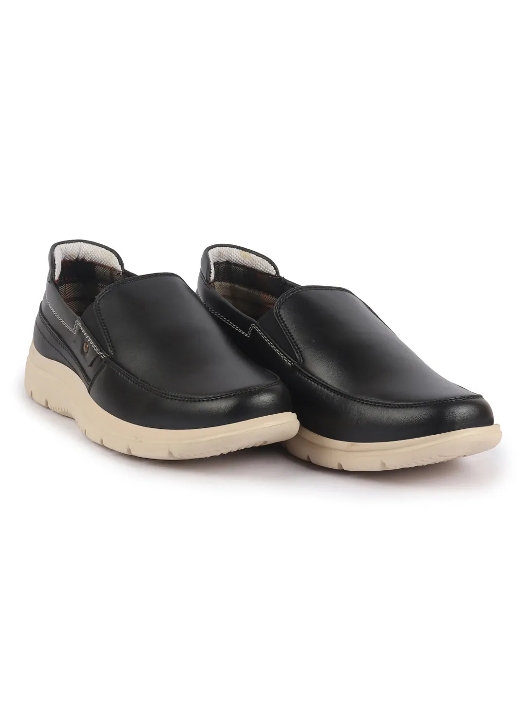 Men Black Genuine Leather Feather Lightweight EVA Sole Formal Office Comfort Broad Feet Slip On Shoes