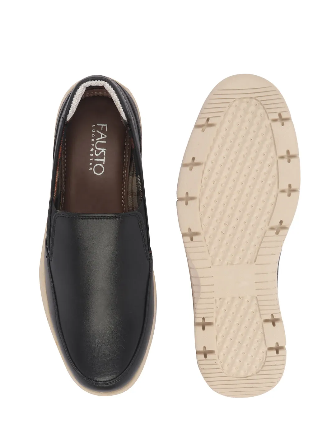 Men Black Genuine Leather Feather Lightweight EVA Sole Formal Office Comfort Broad Feet Slip On Shoes