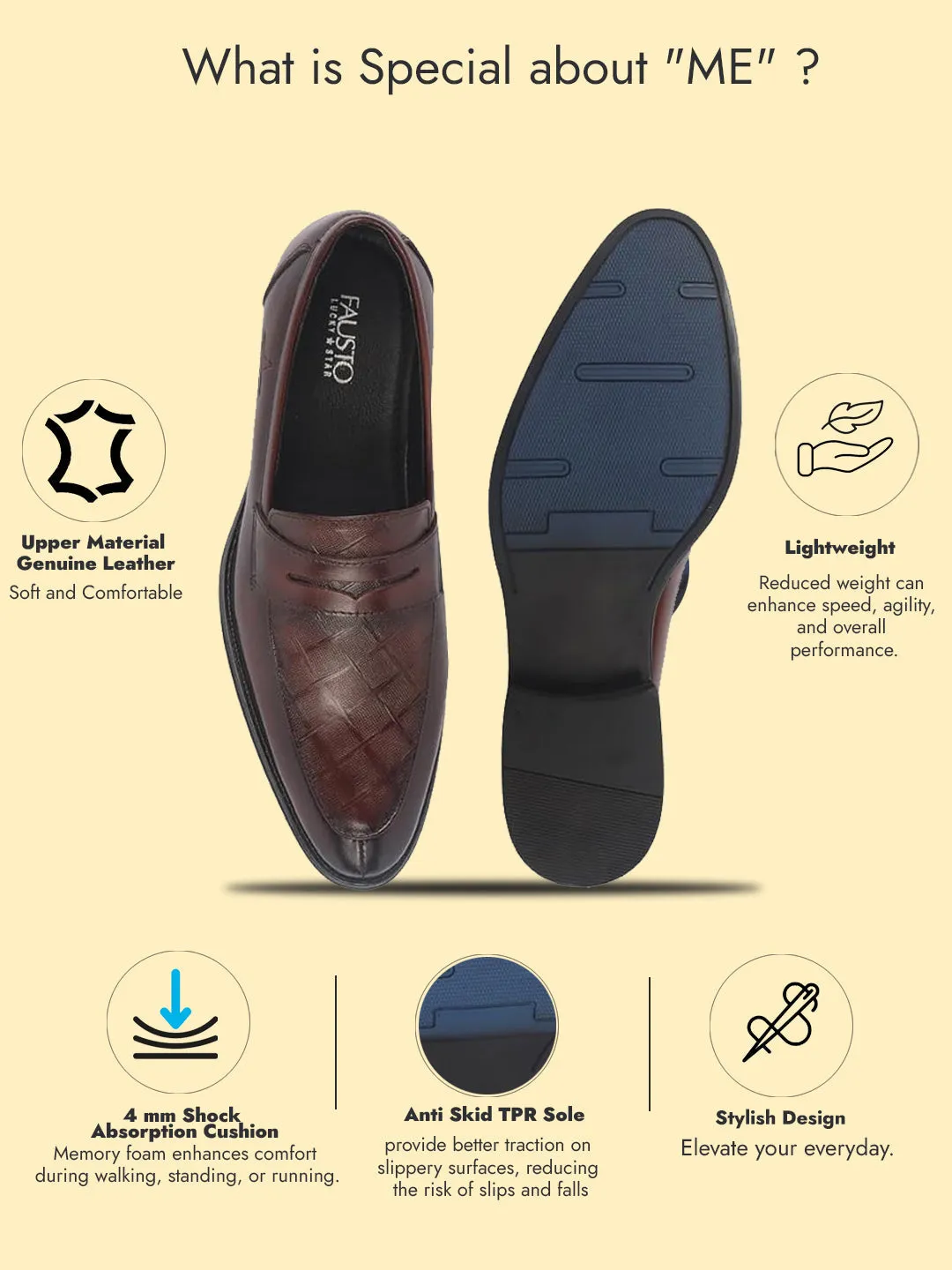 Men Brown Genuine Leather Formal Textured Slip On Shoes for Office Meetings|All Day Long Comfort With Soft Cushioned