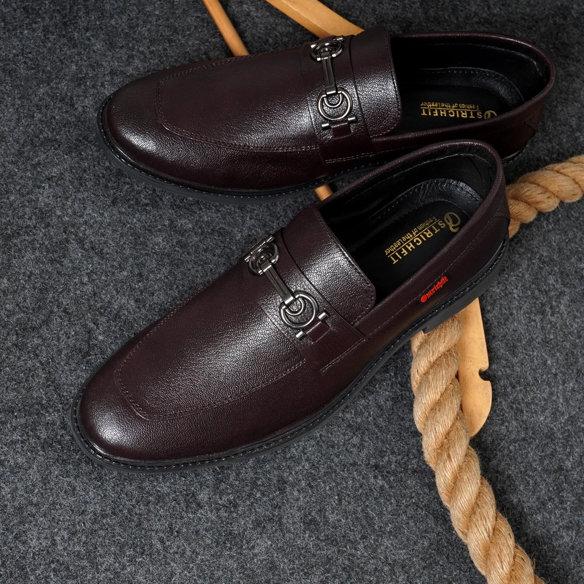 MEN CHERRY LEATHER LOAFER WITH DOUBLE STITCHED WELTS ART NO OF-216 CH