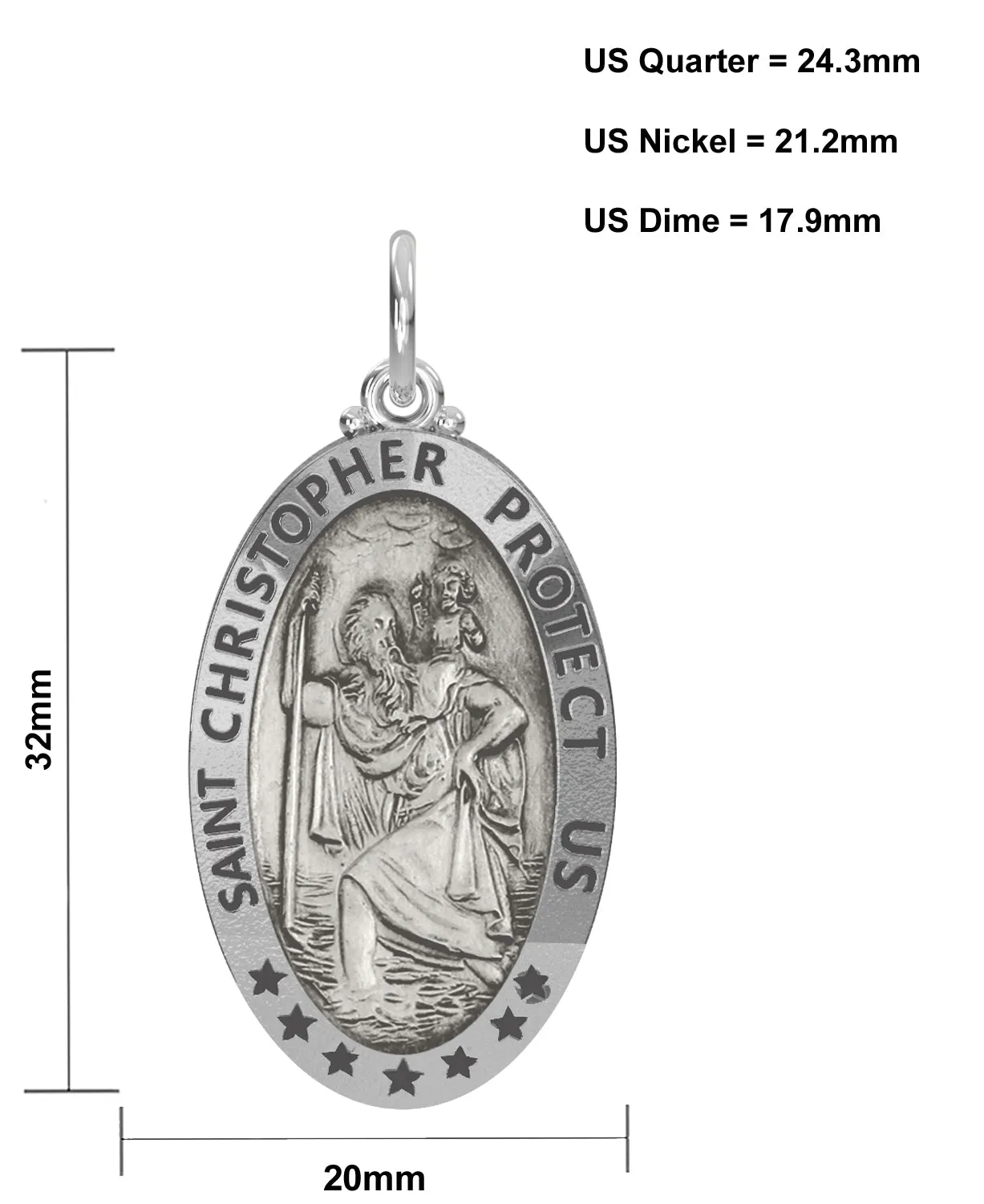 Men's 925 Sterling Silver Saint Christopher Oval Antique Pendant Necklace, 32mm