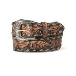 MENS ARIAT HAND TOOLED FLORAL ANTIQUE BUCKLE