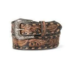 MENS ARIAT HAND TOOLED FLORAL ANTIQUE BUCKLE