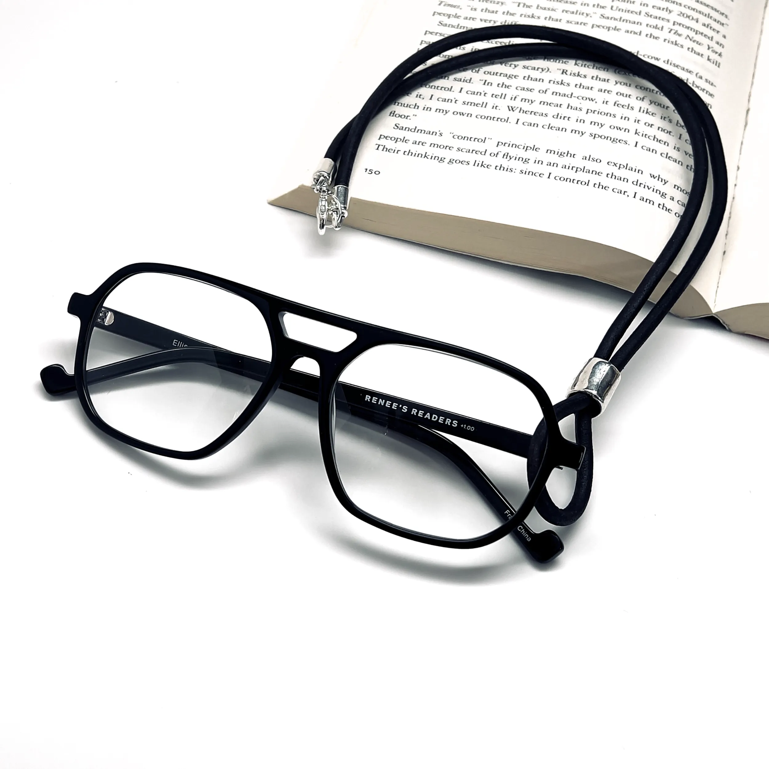 Men's Black Leather Eyeglasses Loops