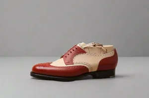 Men’s Wingtips in Wine Red and Beige Lux Leather - Formal shoes