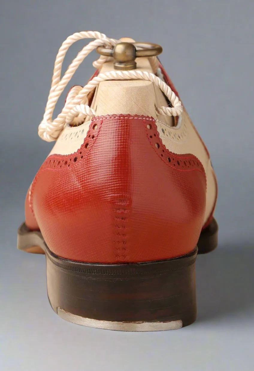 Men’s Wingtips in Wine Red and Beige Lux Leather - Formal shoes