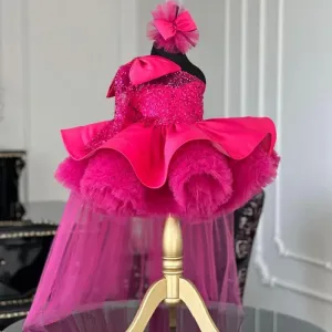 Mesh one-shoulder sequin princess dress party tail elegant girl evening dress