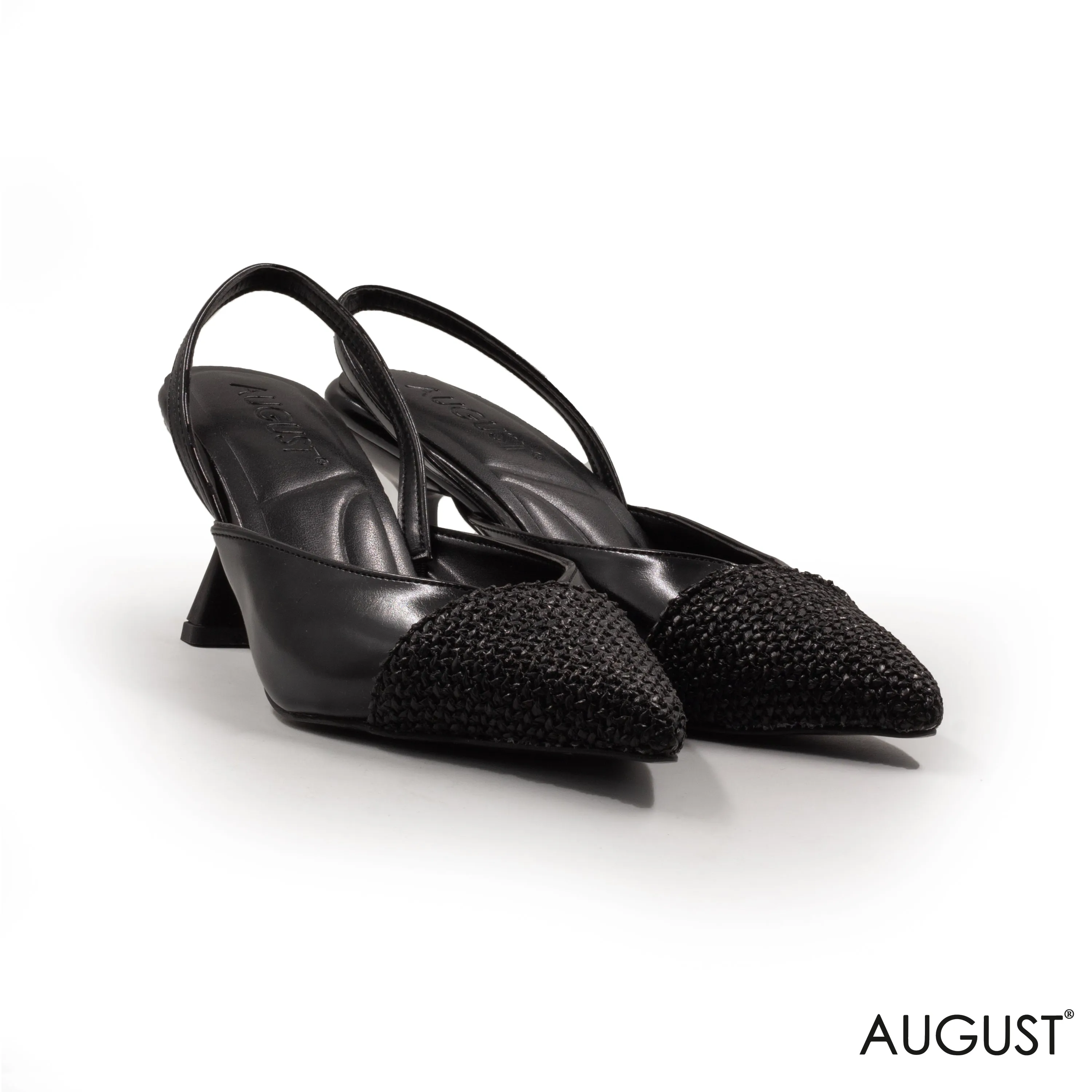 METALLIC SLINGBACK HEEL,WOVEN TOE DETAIL