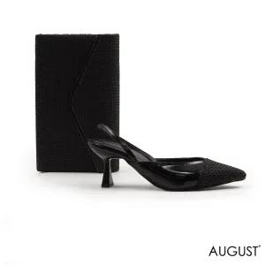 METALLIC SLINGBACK HEEL,WOVEN TOE DETAIL,MINI WOVEN FABRIC WALLET WITH FLAP