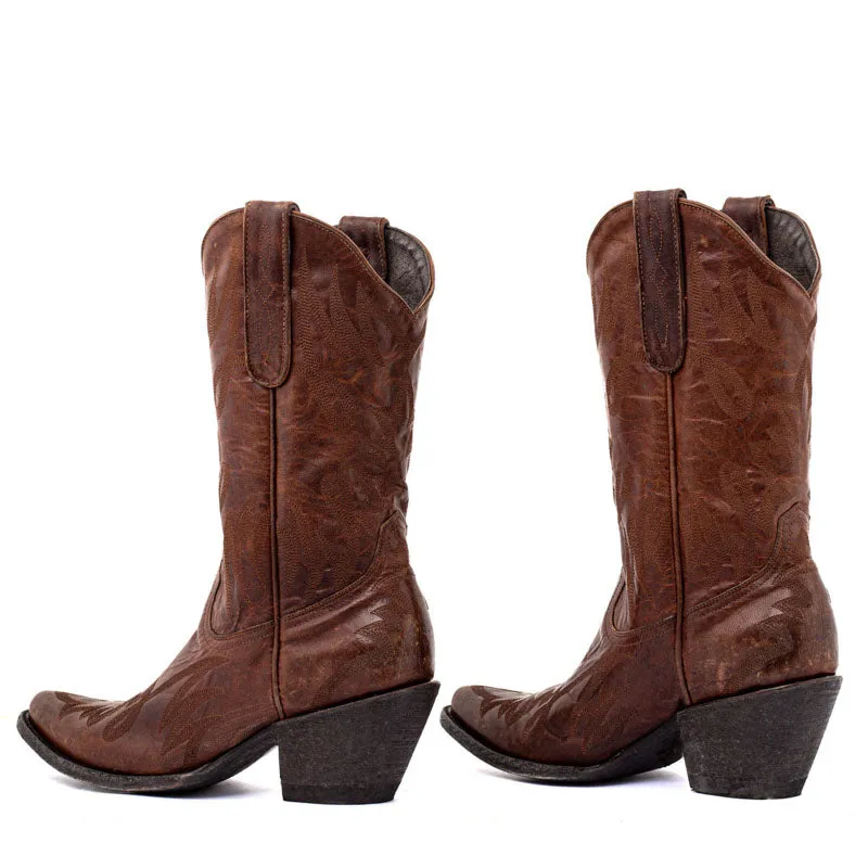 MEXICANA Coachella 11 Brass Destroyed Boots in Dark Brown
