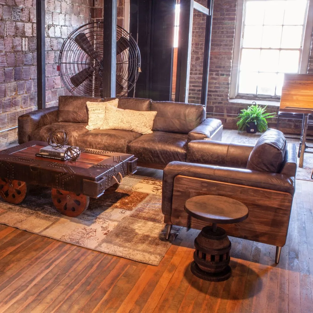 Mid Century Leather and Wood Sofa - Antique Ebony
