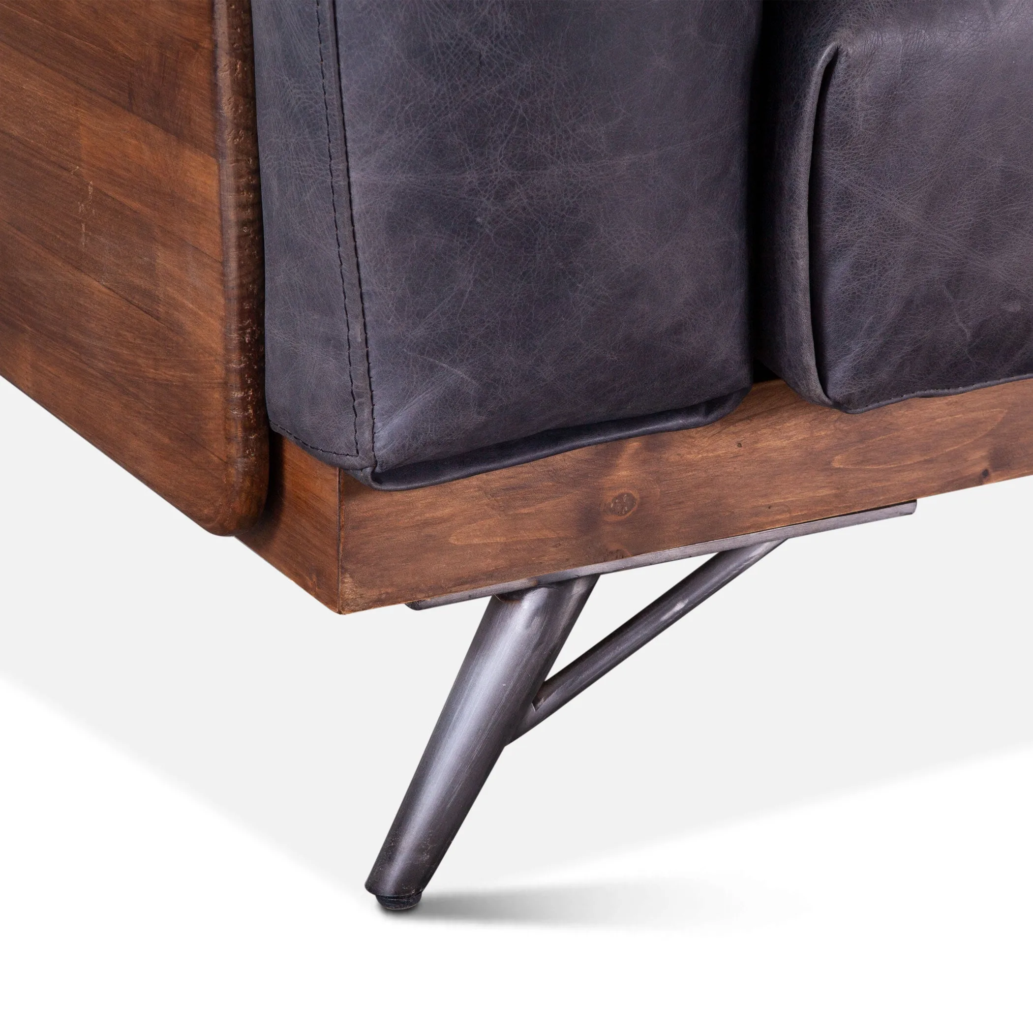 Mid Century Leather and Wood Sofa - Antique Ebony