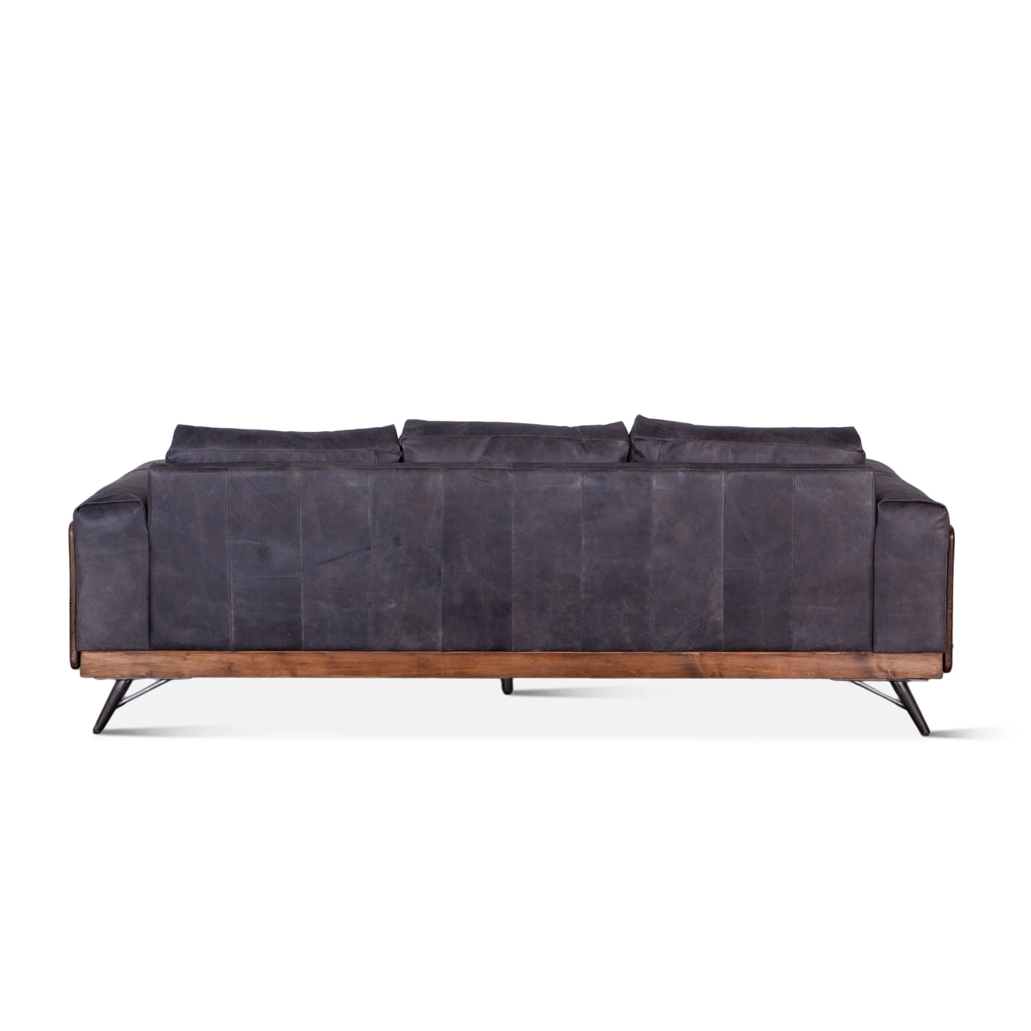 Mid Century Leather and Wood Sofa - Antique Ebony