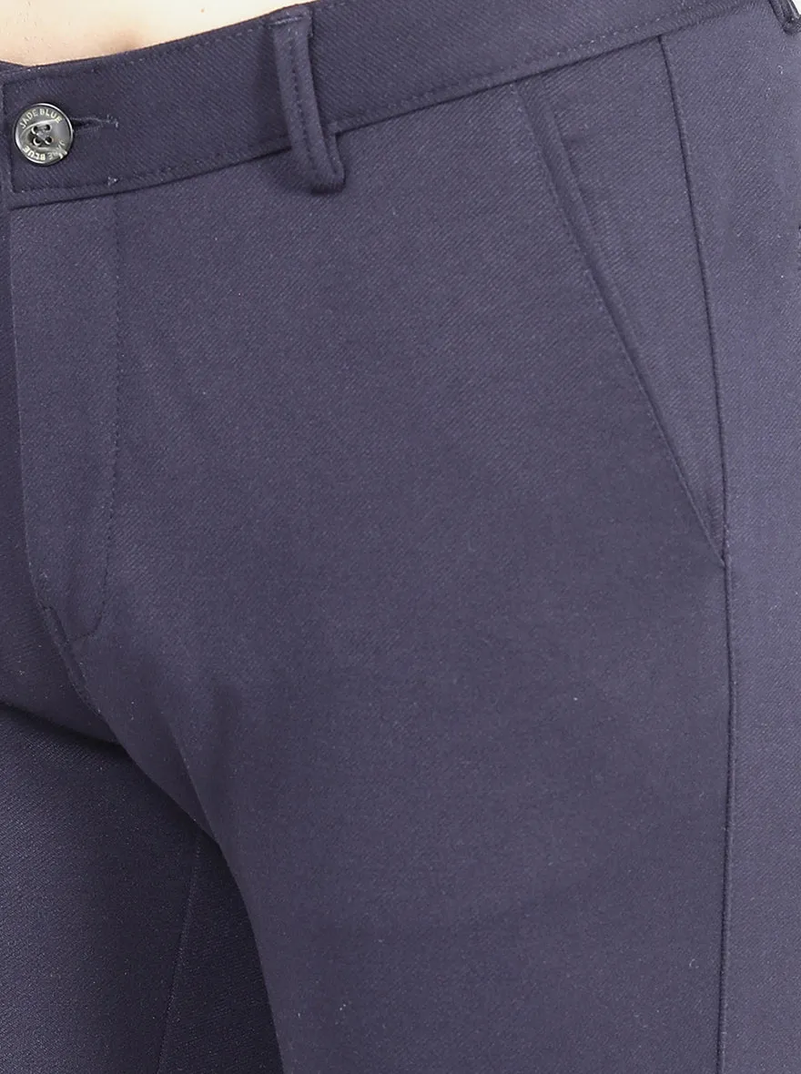 Navy Blue Solid Slim Fit Club Wear Trouser | JB Studio