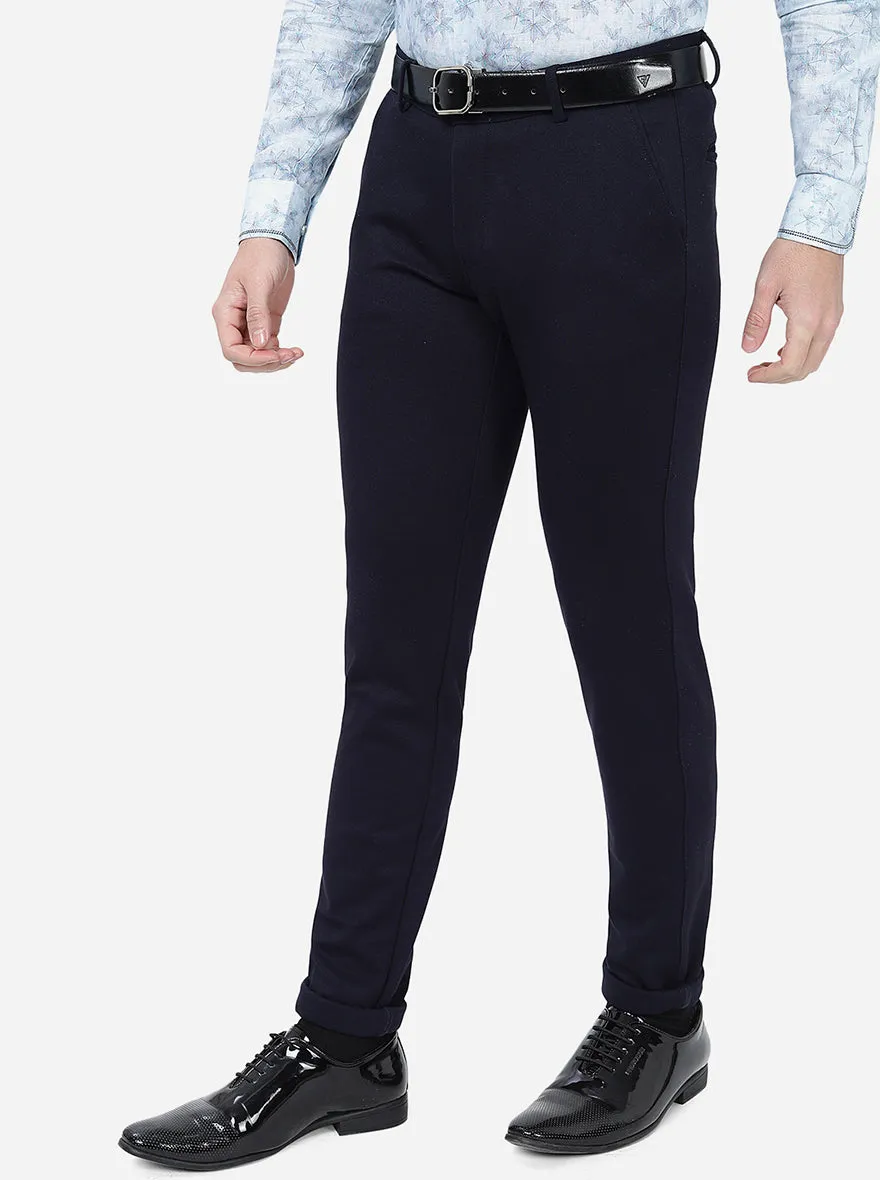 Navy Blue Solid Slim Fit Club Wear Trouser | JB Studio