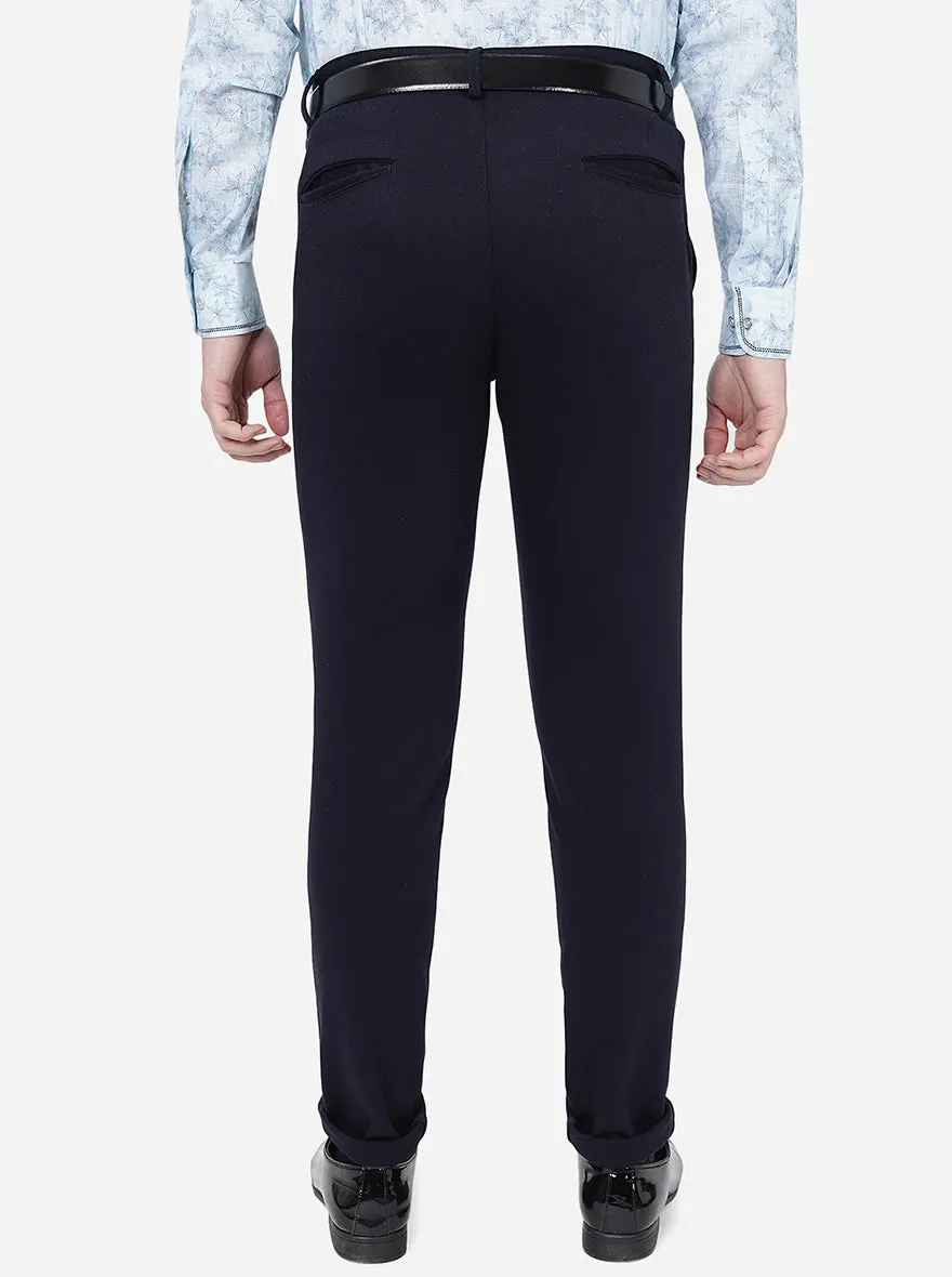 Navy Blue Solid Slim Fit Club Wear Trouser | JB Studio