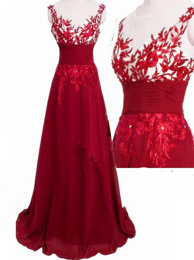 New Arrival V Neck Burgundy Lace Evening Dress Formal Prom Dress Lace Chiffon Bridesmaid Dress