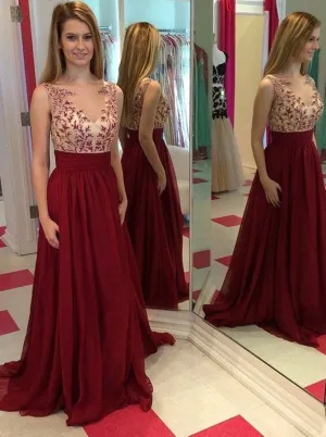 New Arrival V Neck Burgundy Lace Evening Dress Formal Prom Dress Lace Chiffon Bridesmaid Dress