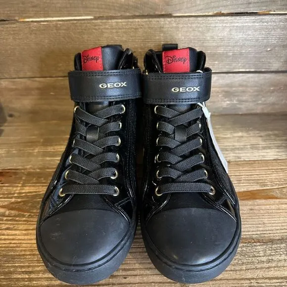 New Girls Geox Black Leather Hi Top Disney Minnie Mouse Shoes Size 37 US 5‎ Y