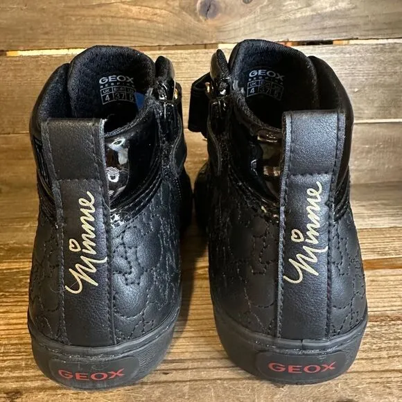 New Girls Geox Black Leather Hi Top Disney Minnie Mouse Shoes Size 37 US 5‎ Y