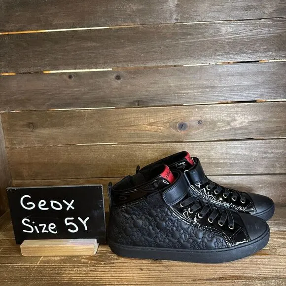 New Girls Geox Black Leather Hi Top Disney Minnie Mouse Shoes Size 37 US 5‎ Y