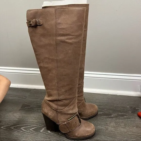 Nine West Vintage vathrowdown leather buckle fond toe heel knee high boots