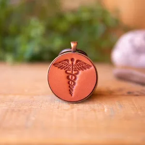 Nurse Caduceus Leather Stamped Keychain