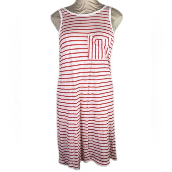 NWOT Sundry Pocket Tank Tomato Red Striped Scoop Back Dress Size 3 | Large