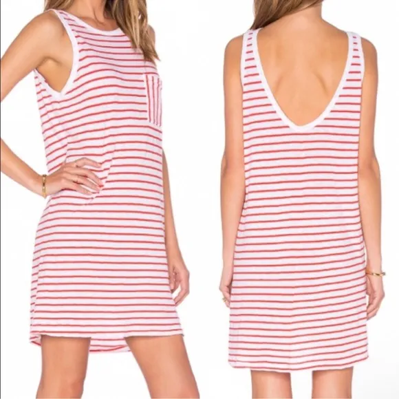 NWOT Sundry Pocket Tank Tomato Red Striped Scoop Back Dress Size 3 | Large