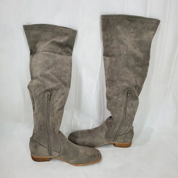 NWT MiiM Gwen Womens Over The Knee Boots Vegan Suede Grey Stacked Heel 8.5