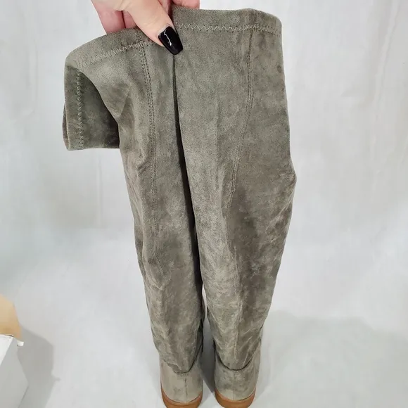 NWT MiiM Gwen Womens Over The Knee Boots Vegan Suede Grey Stacked Heel 8.5