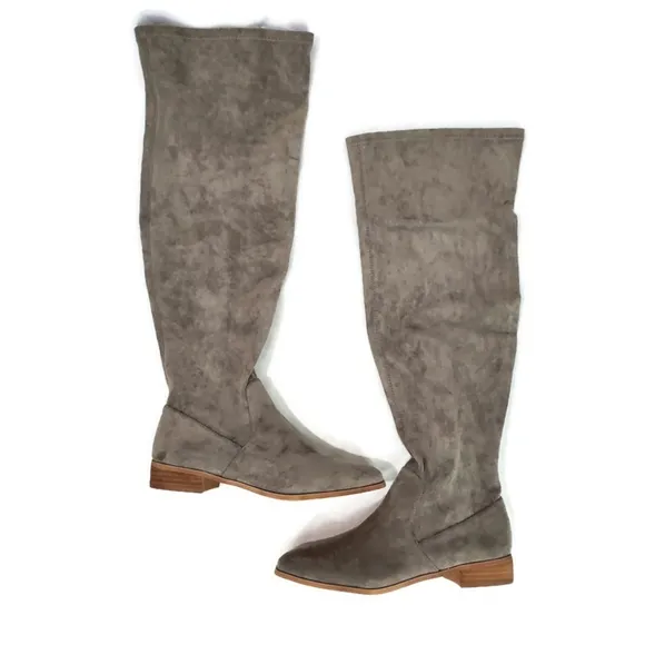 NWT MiiM Gwen Womens Over The Knee Boots Vegan Suede Grey Stacked Heel 8.5