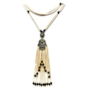 Ottoman Turkish Sterling Silver Talisman Hamsa Hand in White Multi Strand Long Necklace Pendant with Blue Evil Eye Beads Gift For Teen Girls Women - Duel On Jewel