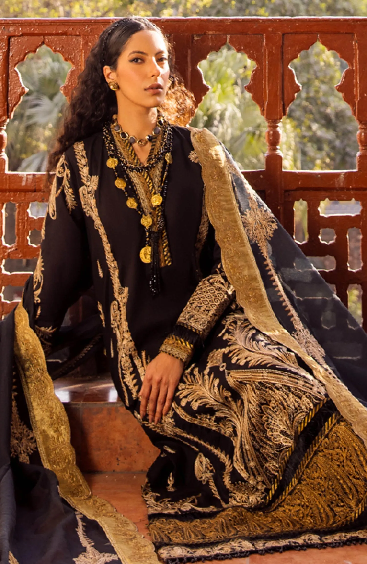 Pakistani Lawn Suit in Black Kameez and Trouser Style