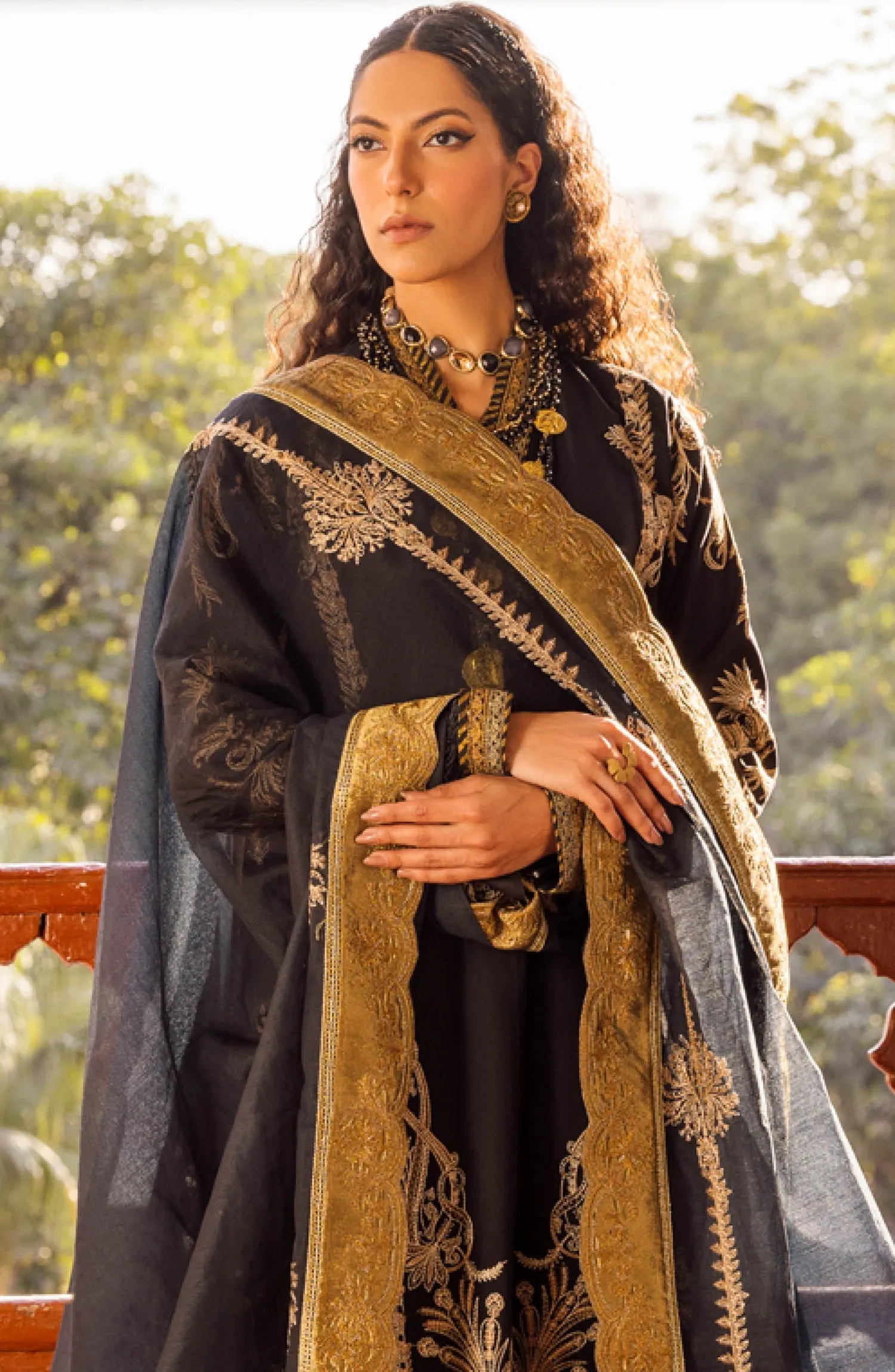 Pakistani Lawn Suit in Black Kameez and Trouser Style