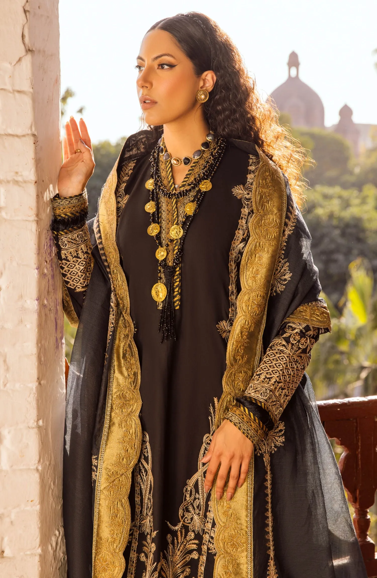 Pakistani Lawn Suit in Black Kameez and Trouser Style