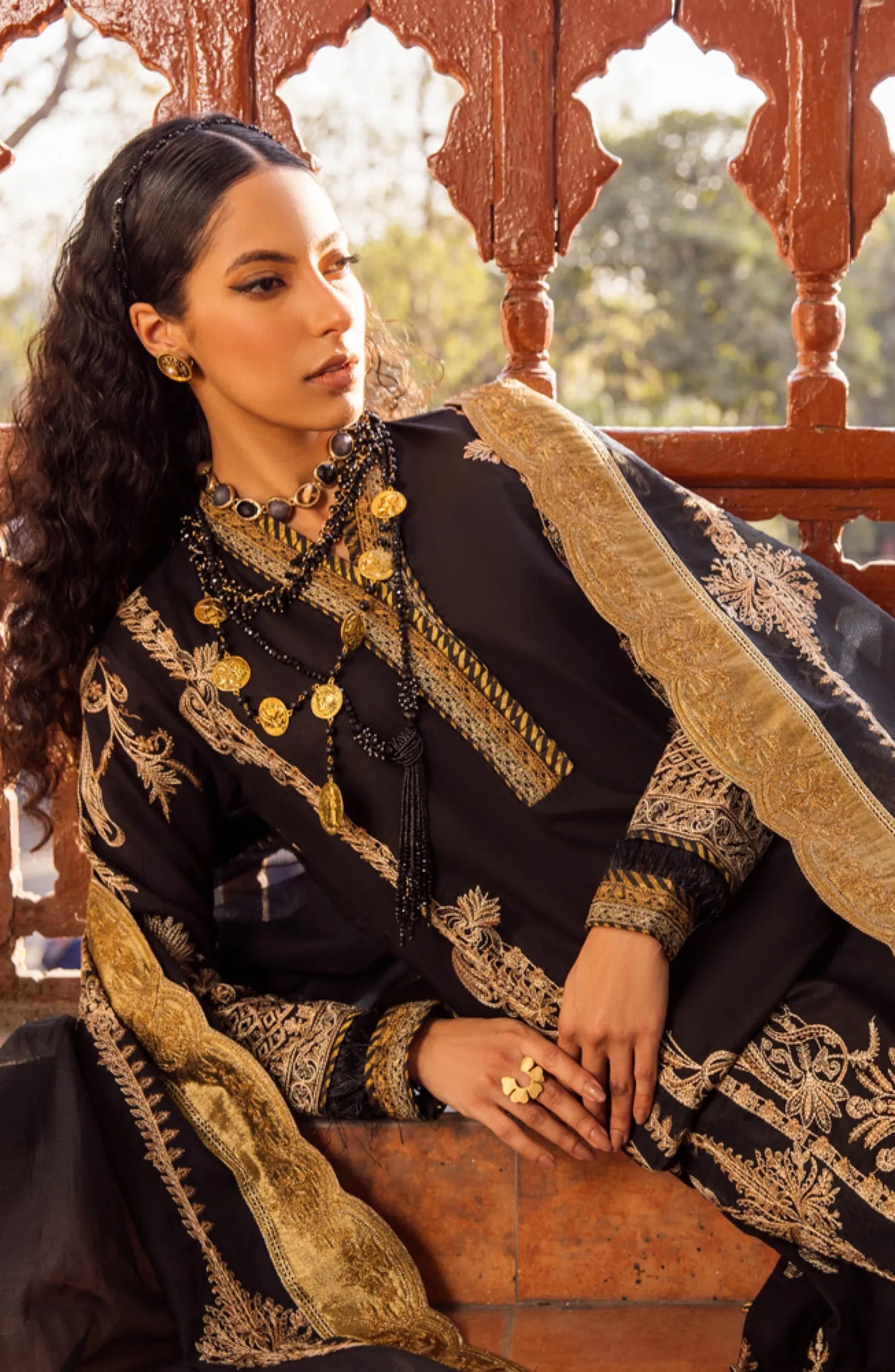 Pakistani Lawn Suit in Black Kameez and Trouser Style