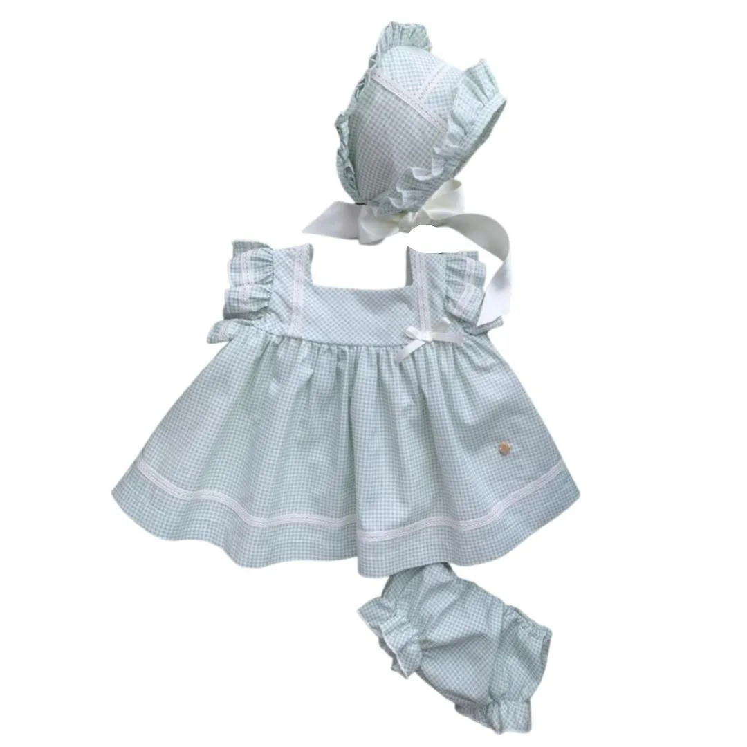 Pale Green Dress, Pant and Bonnet