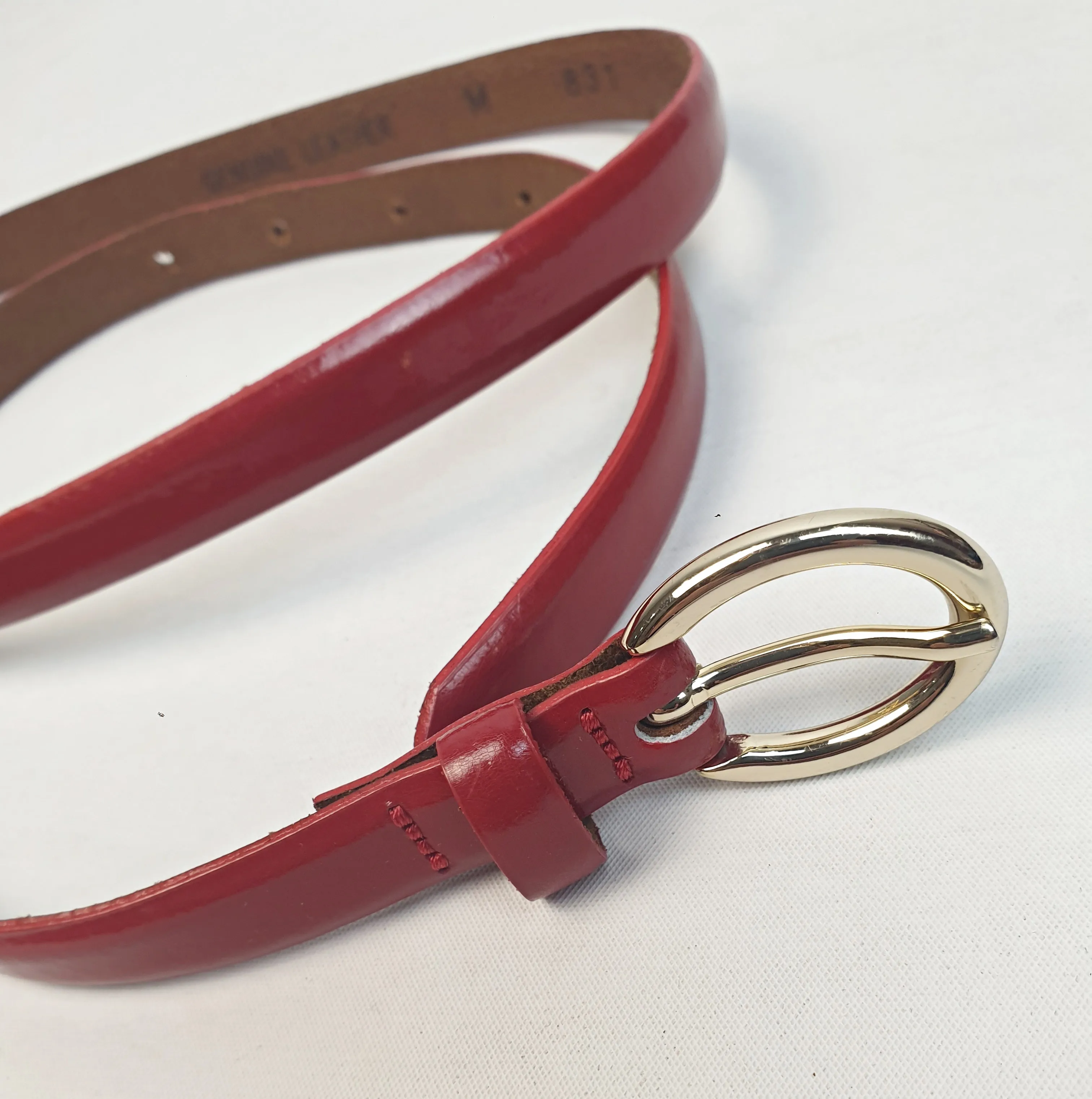 Patent red genuine leather belt size M