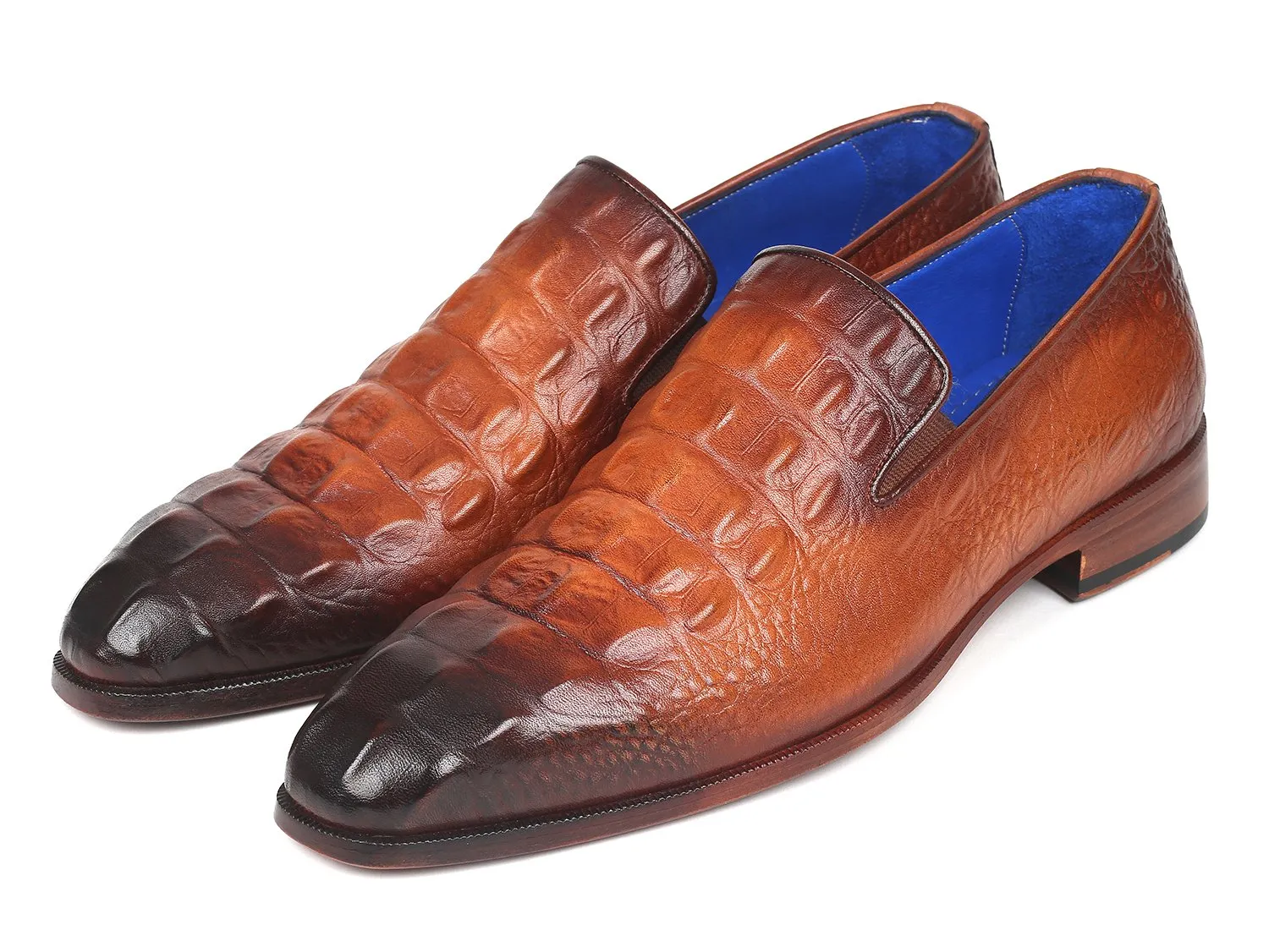 Paul Parkman Gray Crocodile Embossed Calfskin Loafers