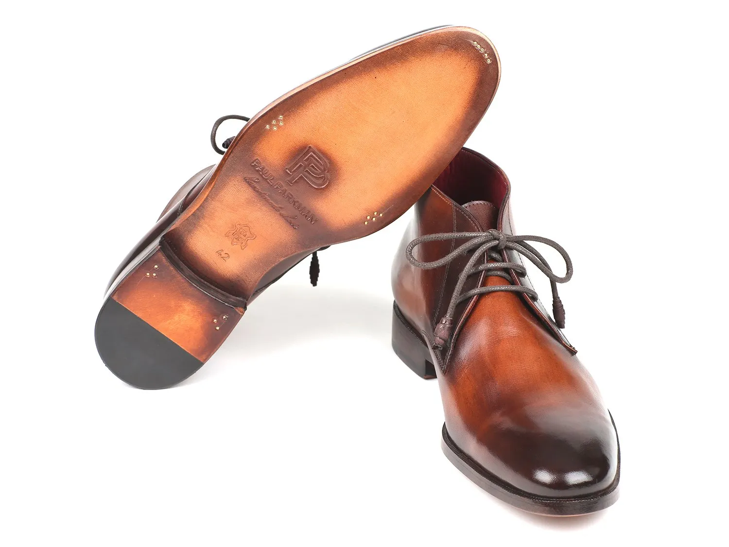 Paul Parkman Men's Calfskin Chukka Boots in Camel & Brown