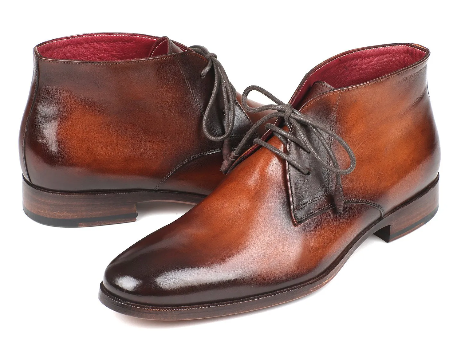 Paul Parkman Men's Calfskin Chukka Boots in Camel & Brown