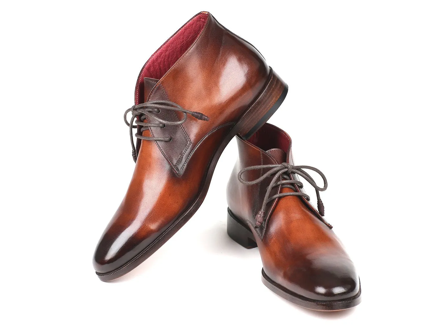 Paul Parkman Men's Calfskin Chukka Boots in Camel & Brown