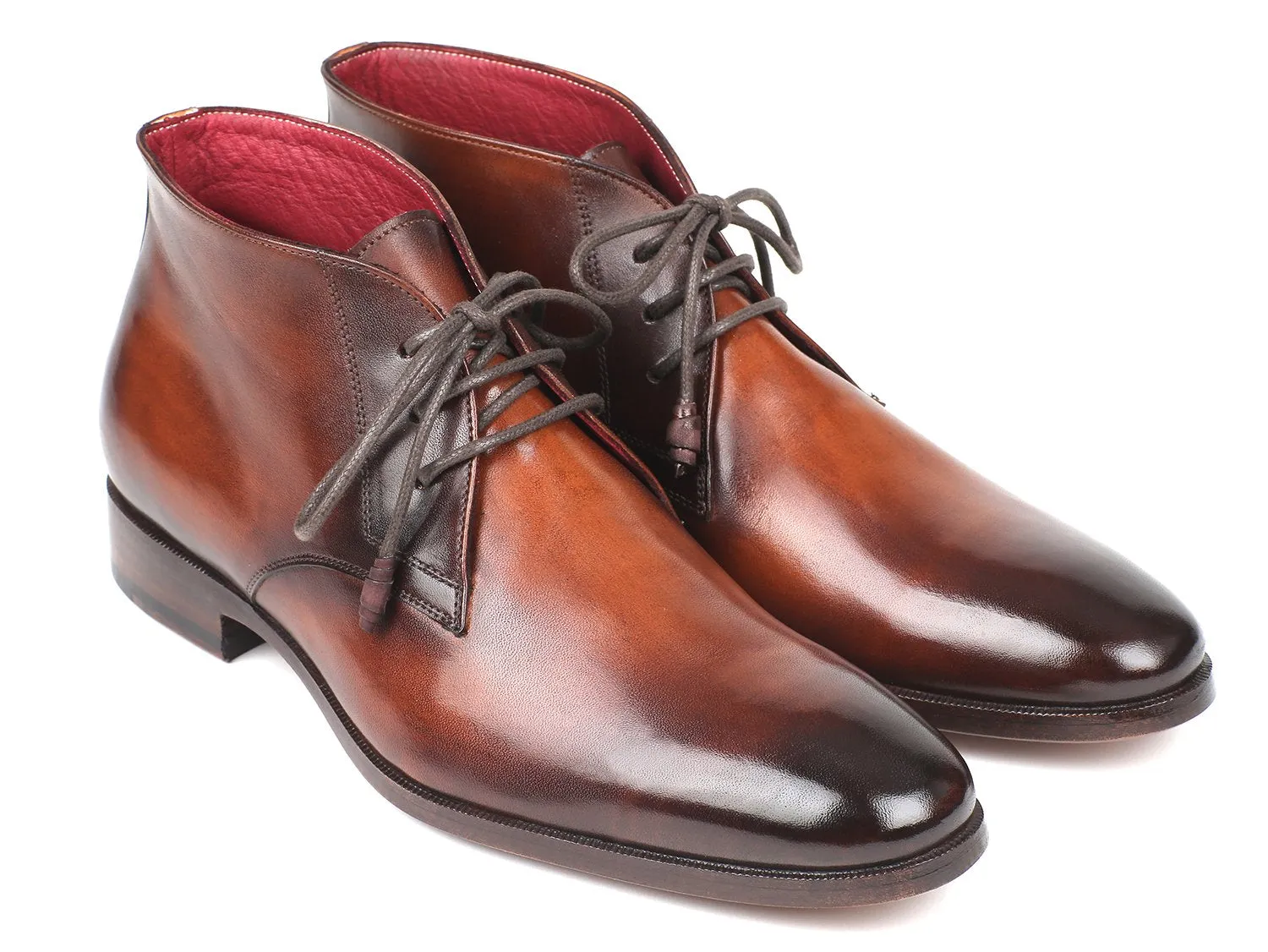 Paul Parkman Men's Calfskin Chukka Boots in Camel & Brown