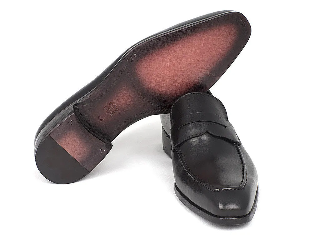 Paul Parkman Men's Hand-Painted Leather Penny Loafers in Black
