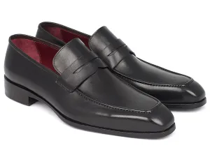 Paul Parkman Men's Hand-Painted Leather Penny Loafers in Black