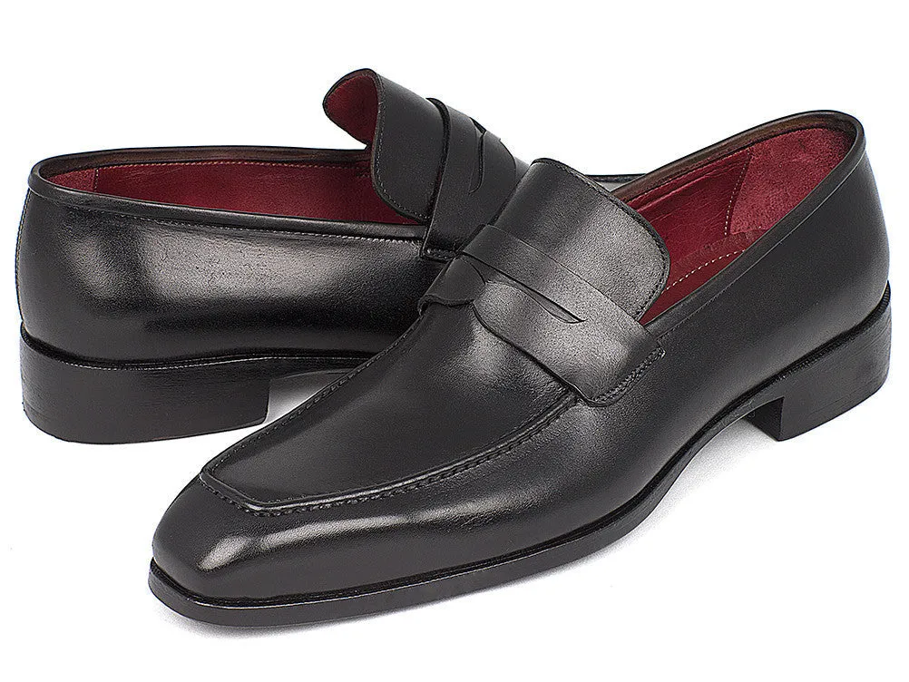 Paul Parkman Men's Hand-Painted Leather Penny Loafers in Black