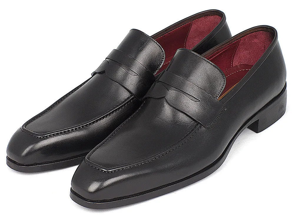 Paul Parkman Men's Hand-Painted Leather Penny Loafers in Black